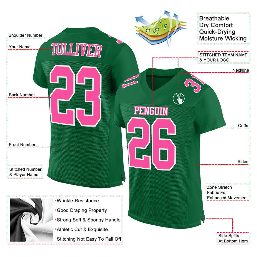 Custom Kelly Green Pink-White Mesh Authentic Football Jersey - Sky-Custom