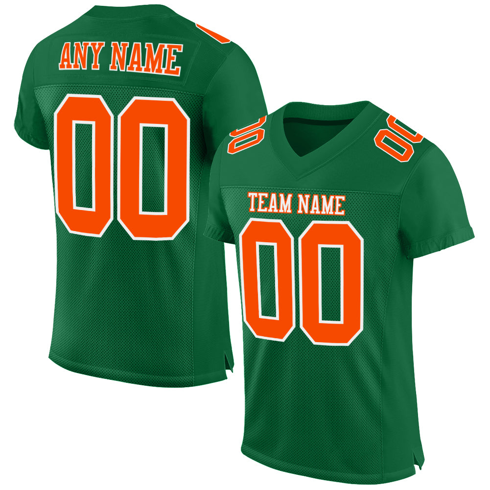 Custom Kelly Green Orange-White Mesh Authentic Football Jersey - Sky-Custom