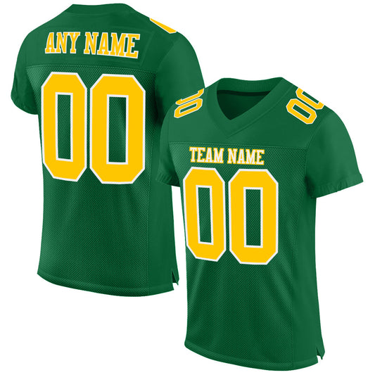 Custom Kelly Green Gold-White Mesh Authentic Football Jersey - Sky-Custom