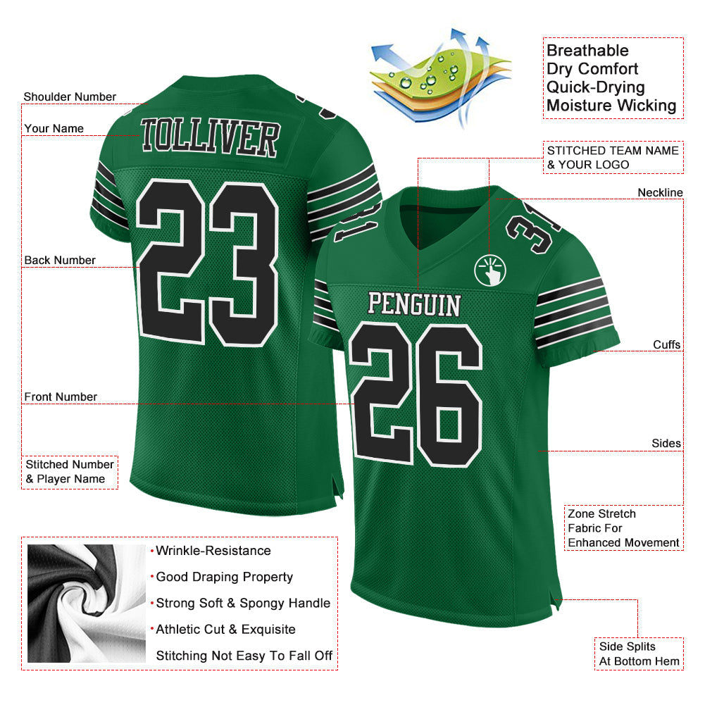 Custom Kelly Green Black-White Mesh Authentic Football Jersey - Sky-Custom