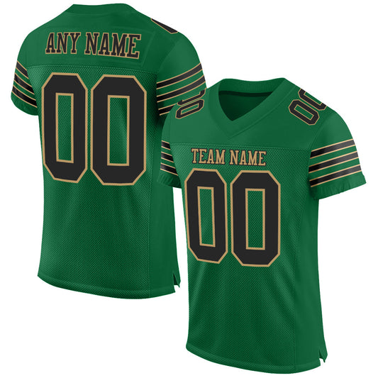 Custom Kelly Green Black-Old Gold Mesh Authentic Football Jersey - Sky-Custom