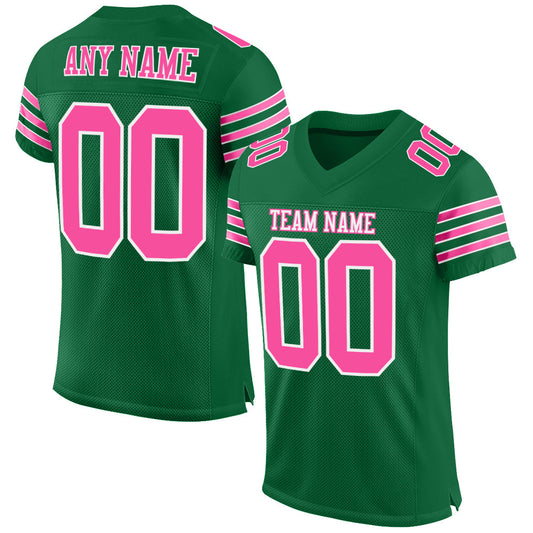 Custom Kelly Green Pink-White Mesh Authentic Football Jersey - Sky-Custom