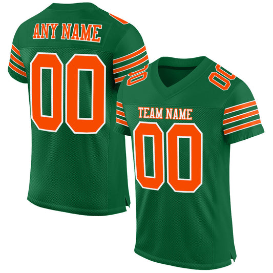 Custom Kelly Green Orange-White Mesh Authentic Football Jersey - Sky-Custom
