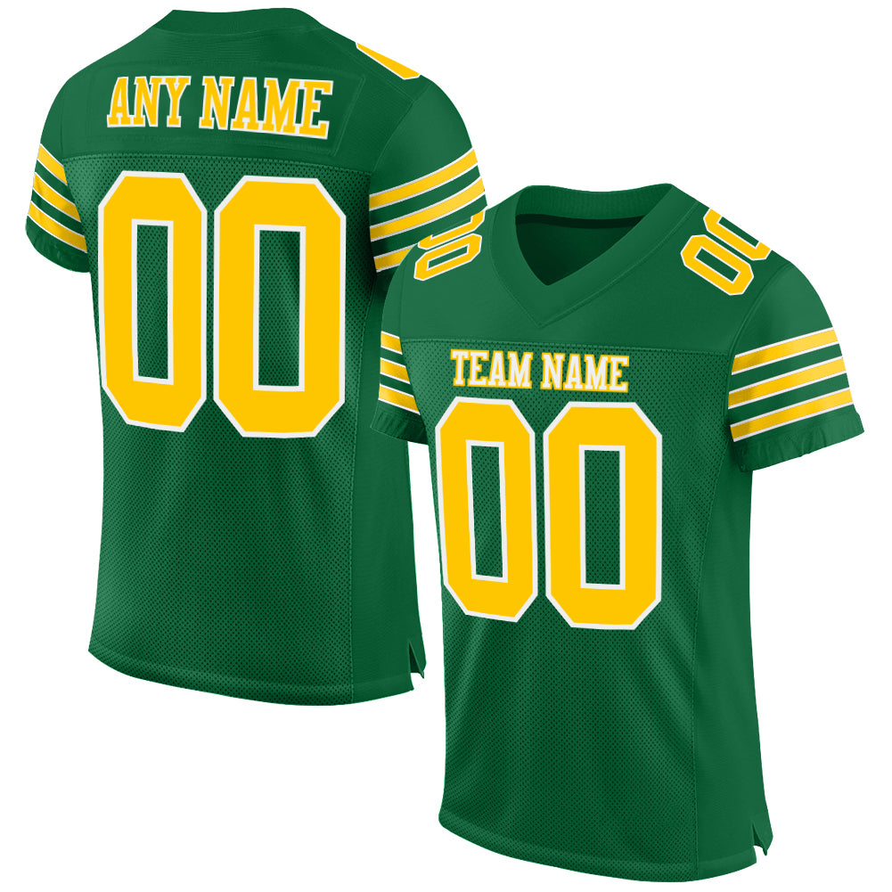 Custom Kelly Green Gold-White Mesh Authentic Football Jersey - Sky-Custom