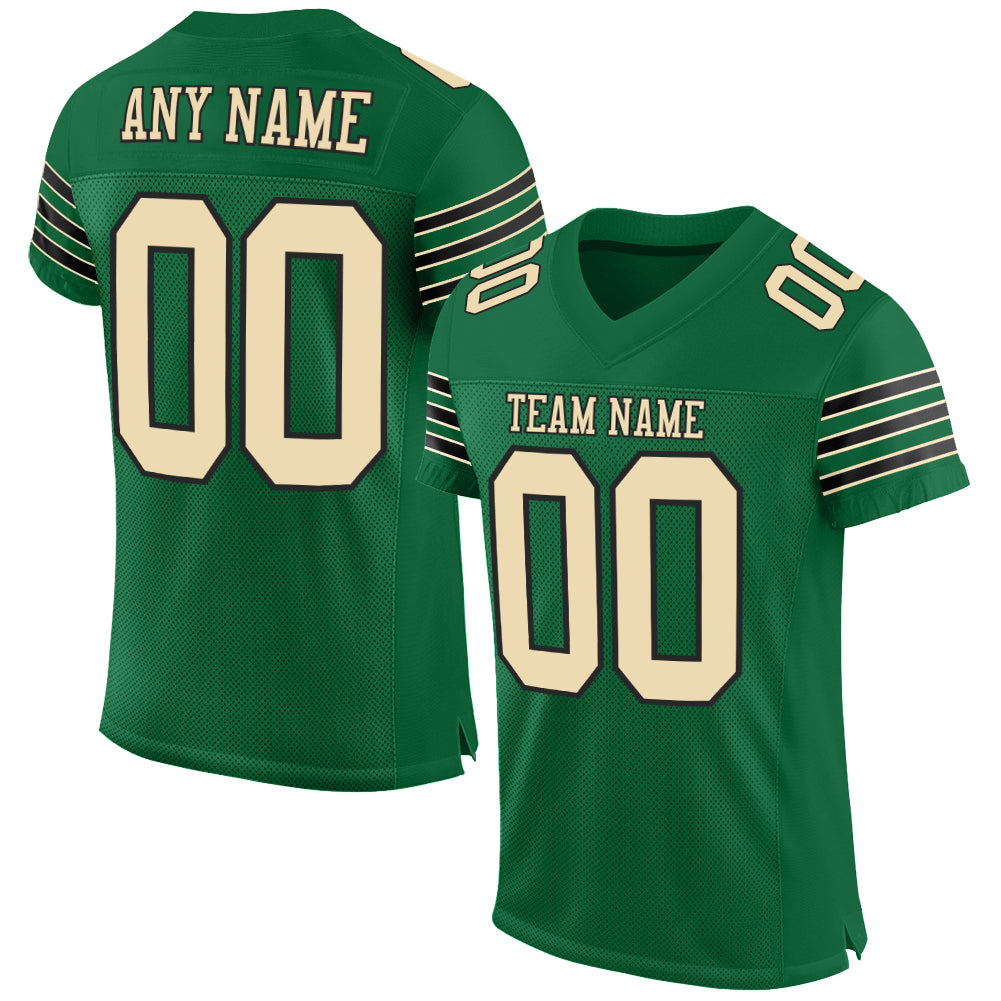 Custom Kelly Green Cream-Black Mesh Authentic Football Jersey - Sky-Custom