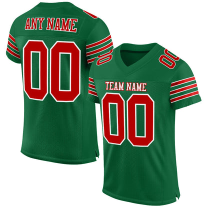 Custom Kelly Green Red-White Mesh Authentic Football Jersey - Sky-Custom