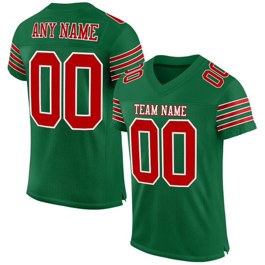 Custom Kelly Green Red-White Mesh Authentic Football Jersey - Sky-Custom