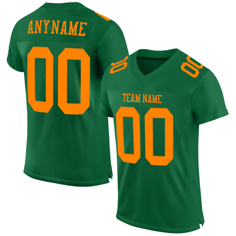 Custom Kelly Green Bay Orange Mesh Authentic Football Jersey - Sky-Custom