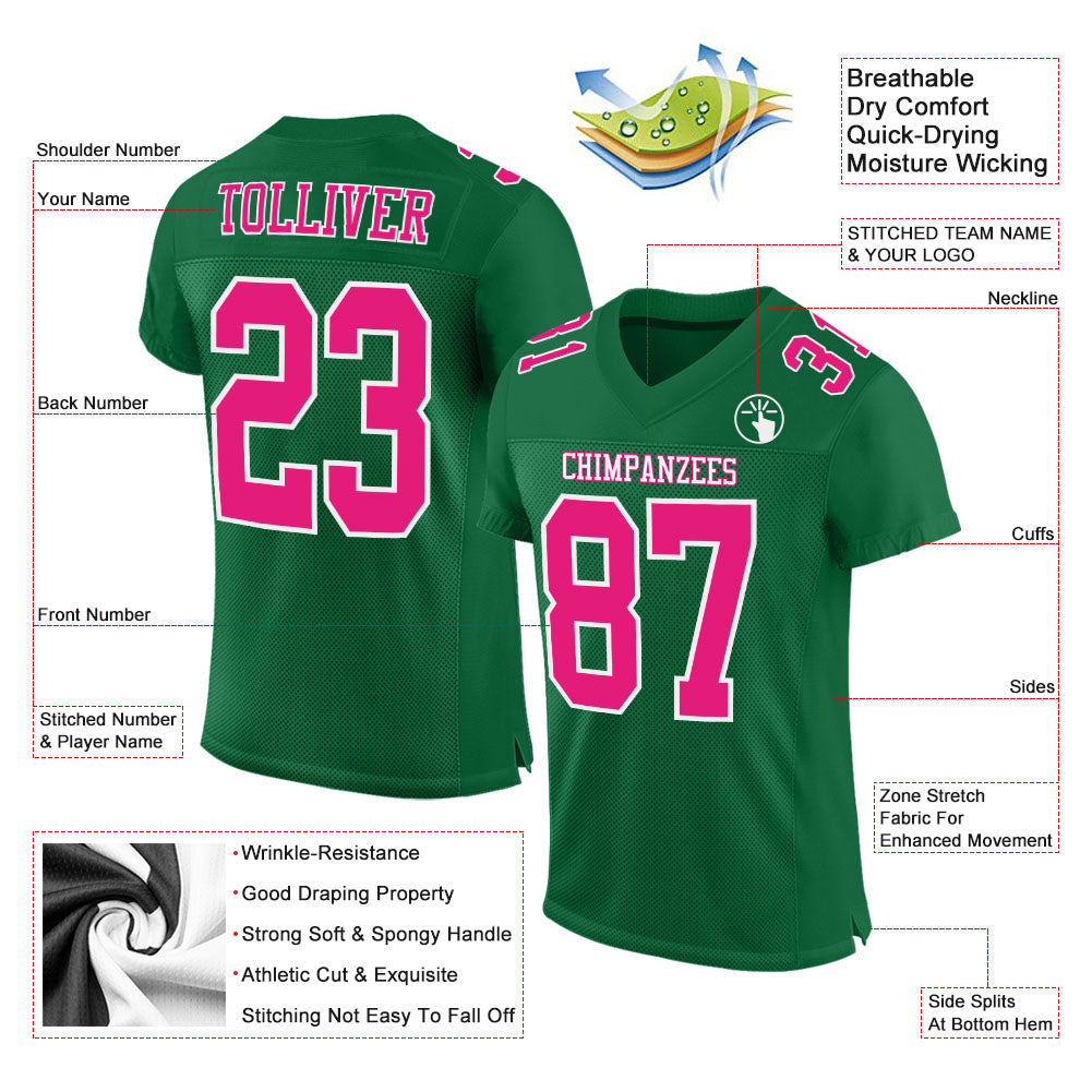 Custom Kelly Green Hot Pink-White Mesh Authentic Football Jersey - Sky-Custom