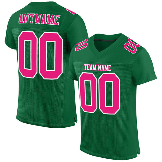 Custom Kelly Green Hot Pink-White Mesh Authentic Football Jersey - Sky-Custom
