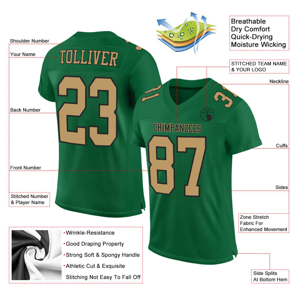 Custom Kelly Green Old Gold-Black Mesh Authentic Football Jersey - Sky-Custom