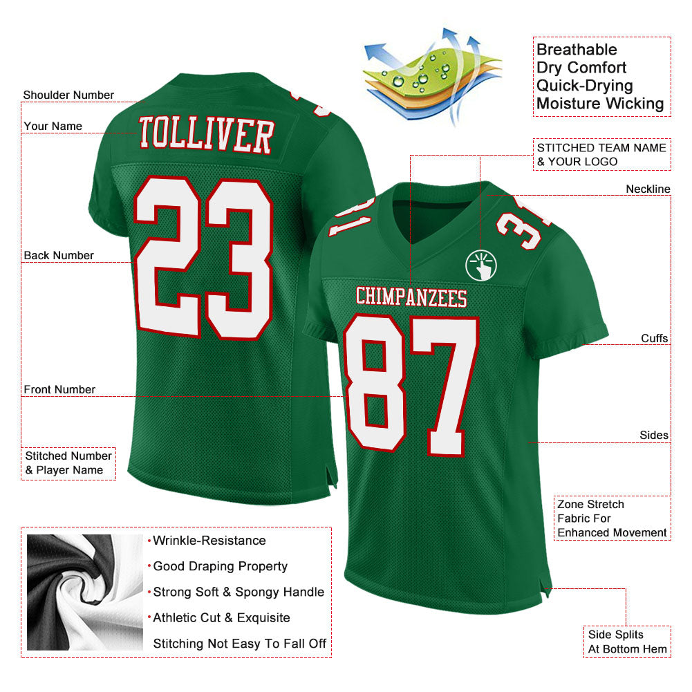 Custom Kelly Green White-Red Mesh Authentic Football Jersey - Sky-Custom