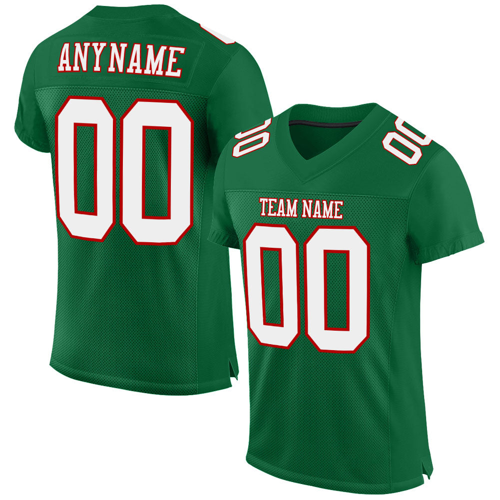 Custom Kelly Green White-Red Mesh Authentic Football Jersey - Sky-Custom