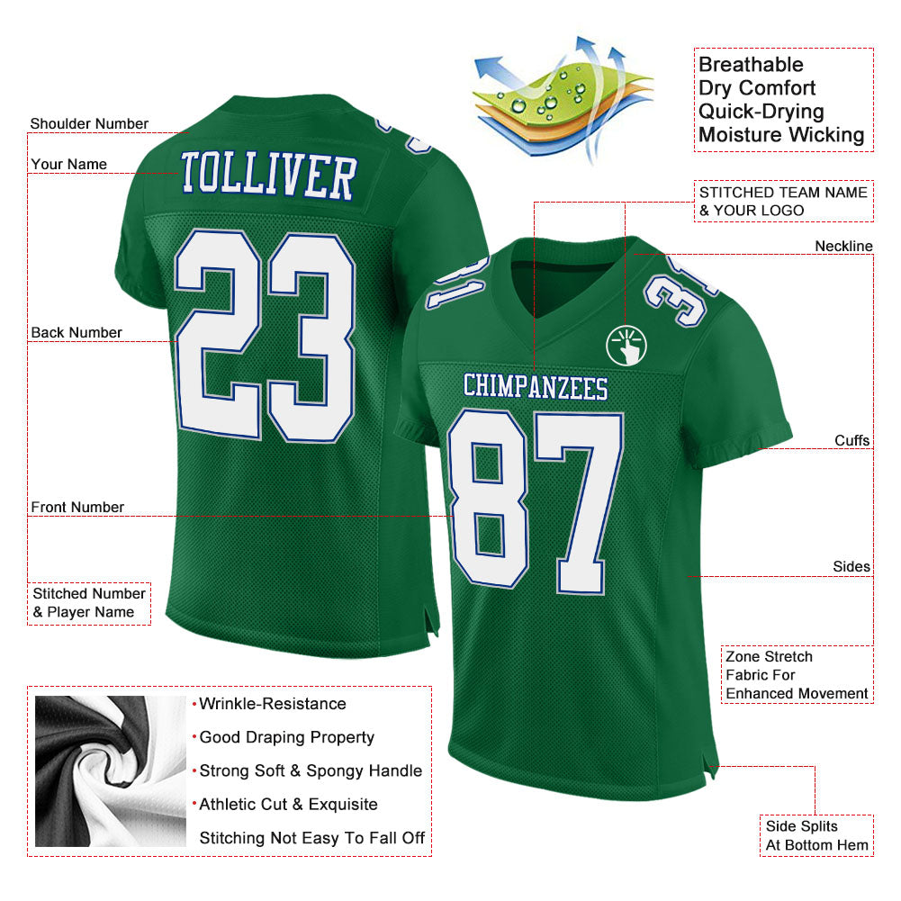 Custom Kelly Green White Royal-Gray Mesh Authentic Football Jersey - Sky-Custom