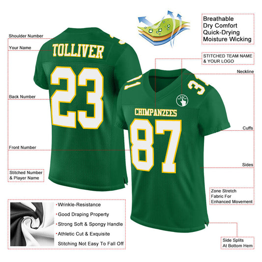 Custom Kelly Green White-Gold Mesh Authentic Football Jersey - Sky-Custom