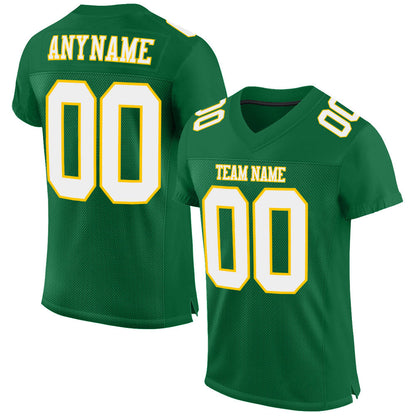 Custom Kelly Green White-Gold Mesh Authentic Football Jersey - Sky-Custom
