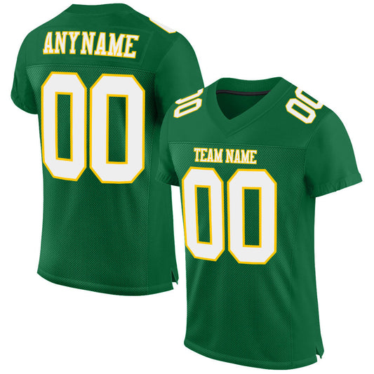 Custom Kelly Green White-Gold Mesh Authentic Football Jersey - Sky-Custom