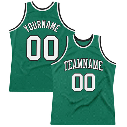 Custom Kelly Green White-Black Authentic Throwback Basketball Jersey - Sky-Custom