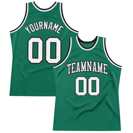 Custom Kelly Green White-Black Authentic Throwback Basketball Jersey - Sky-Custom