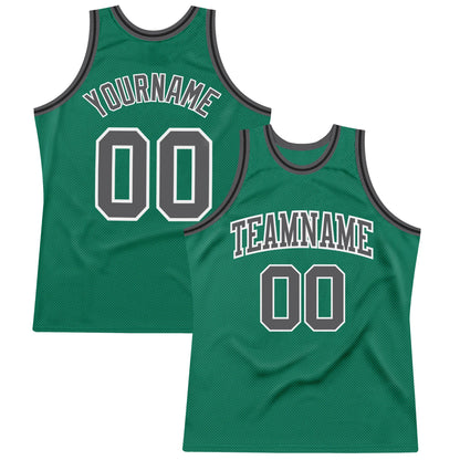 Custom Kelly Green Steel Gray-White Authentic Throwback Basketball Jersey - Sky-Custom