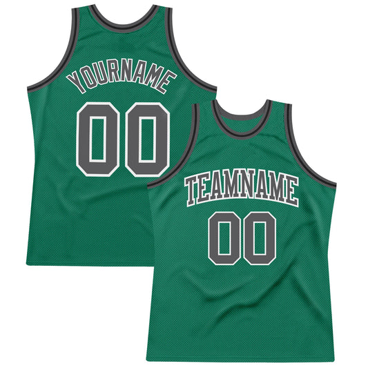 Custom Kelly Green Steel Gray-White Authentic Throwback Basketball Jersey - Sky-Custom
