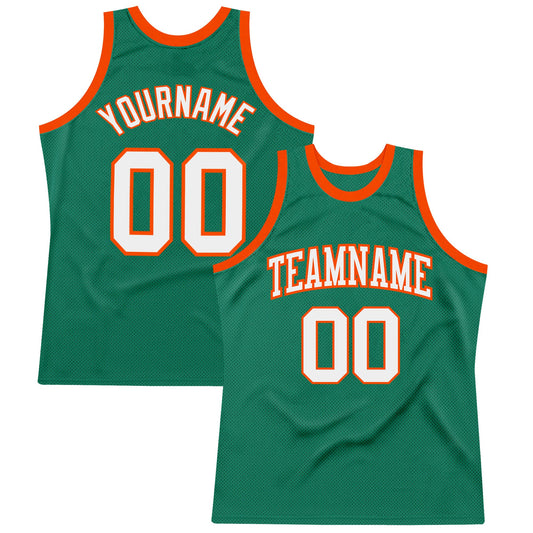 Custom Kelly Green White-Orange Authentic Throwback Basketball Jersey - Sky-Custom