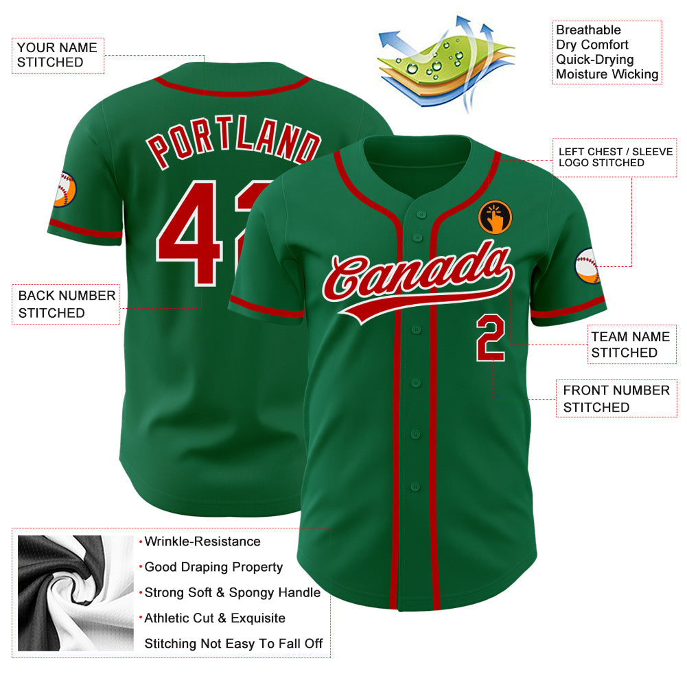 Custom Kelly Green Red-White Authentic Baseball Jersey - Sky-Custom