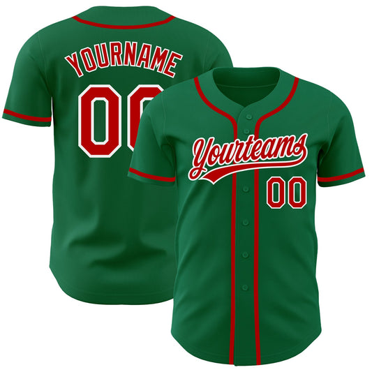 Custom Kelly Green Red-White Authentic Baseball Jersey - Sky-Custom