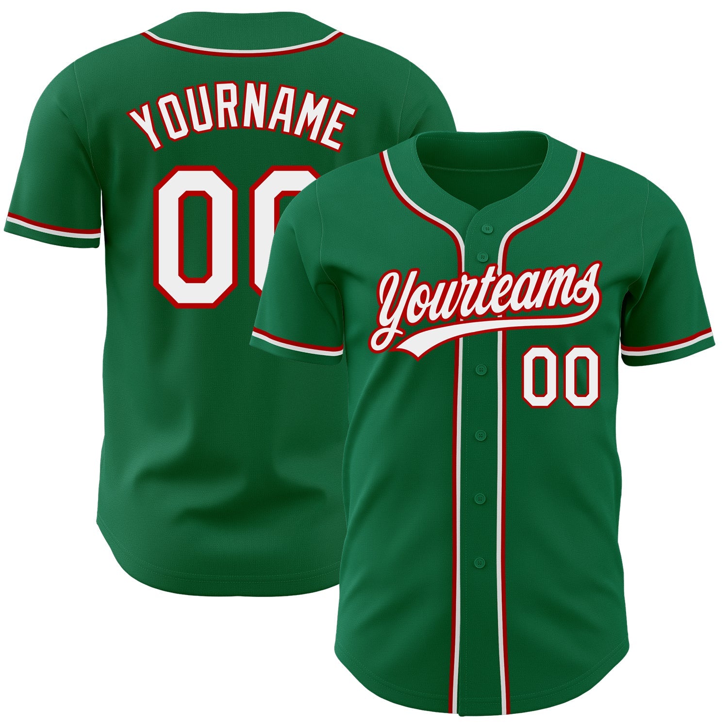 Custom Kelly Green White-Red Authentic Baseball Jersey - Sky-Custom