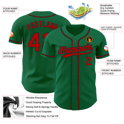 Custom Kelly Green Red-Black Authentic Baseball Jersey - Sky-Custom