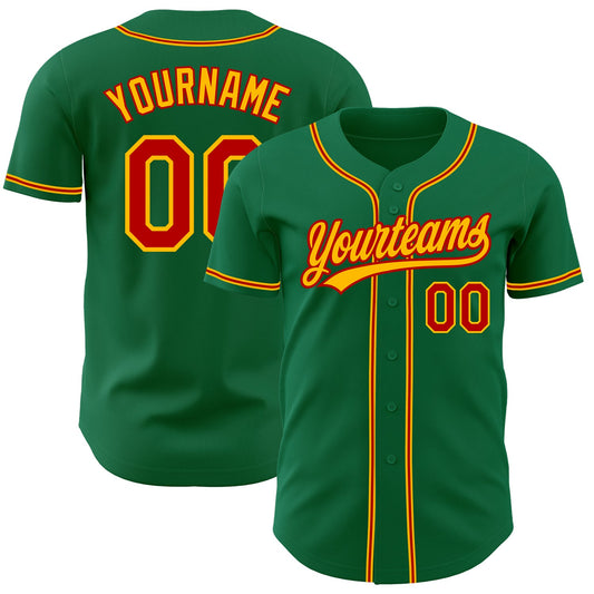 Custom Kelly Green Red-Gold Authentic Baseball Jersey - Sky-Custom