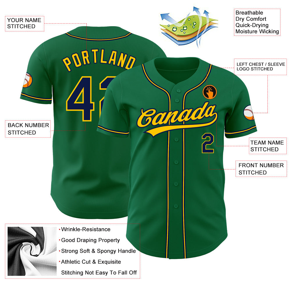 Custom Kelly Green Navy-Gold Authentic Baseball Jersey - Sky-Custom