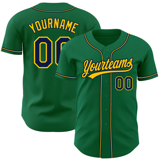 Custom Kelly Green Navy-Gold Authentic Baseball Jersey - Sky-Custom