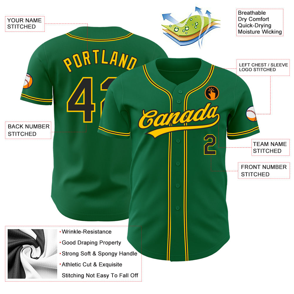 Custom Kelly Green Black-Gold Authentic Baseball Jersey - Sky-Custom