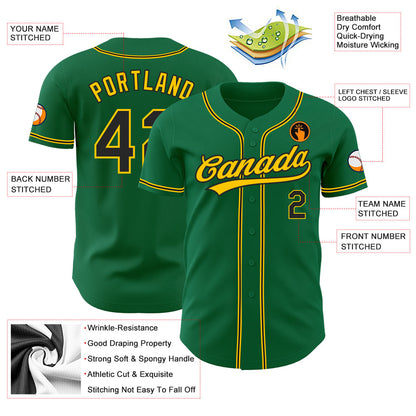 Custom Kelly Green Black-Gold Authentic Baseball Jersey - Sky-Custom