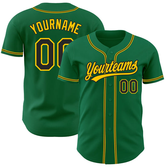 Custom Kelly Green Black-Gold Authentic Baseball Jersey - Sky-Custom
