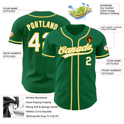 Custom Kelly Green White-Gold Authentic Baseball Jersey - Sky-Custom