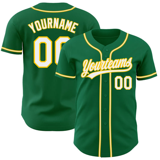 Custom Kelly Green White-Gold Authentic Baseball Jersey - Sky-Custom