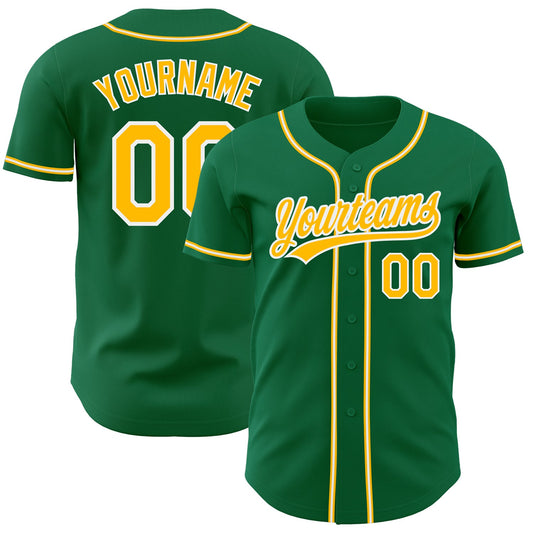 Custom Kelly Green Gold-White Authentic Baseball Jersey - Sky-Custom