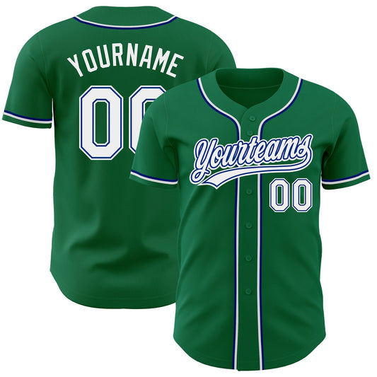 Custom Kelly Green White-Royal Authentic Baseball Jersey - Sky-Custom
