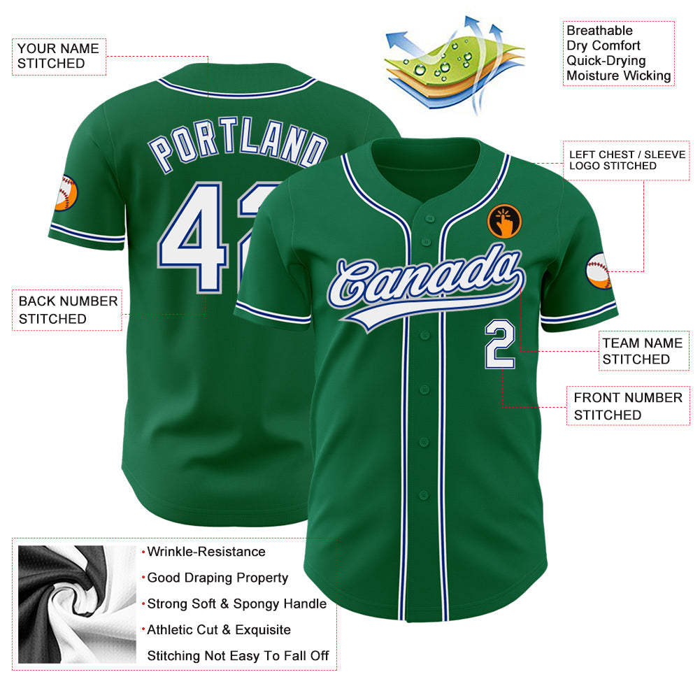 Custom Kelly Green White Royal-Gray Authentic Baseball Jersey - Sky-Custom