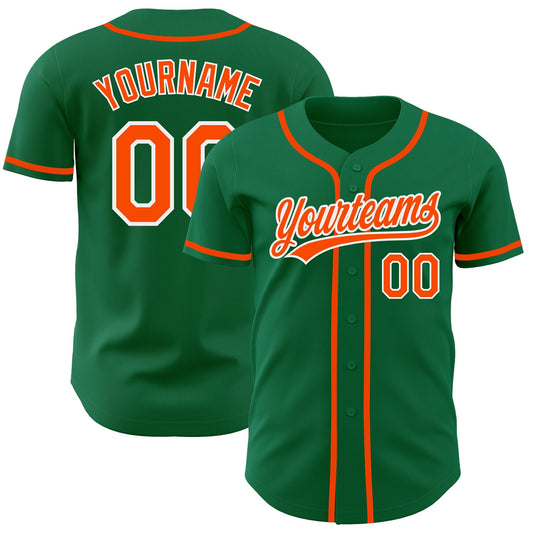 Custom Kelly Green Orange-White Authentic Baseball Jersey - Sky-Custom