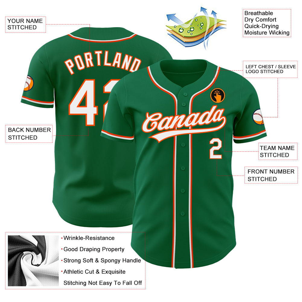 Custom Kelly Green White-Orange Authentic Baseball Jersey - Sky-Custom