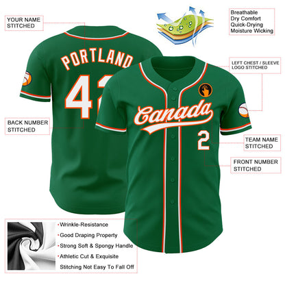 Custom Kelly Green White-Orange Authentic Baseball Jersey - Sky-Custom