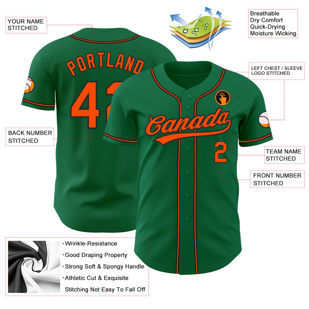 Custom Kelly Green Orange-Black Authentic Baseball Jersey - Sky-Custom