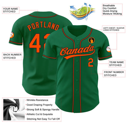 Custom Kelly Green Orange-Black Authentic Baseball Jersey - Sky-Custom