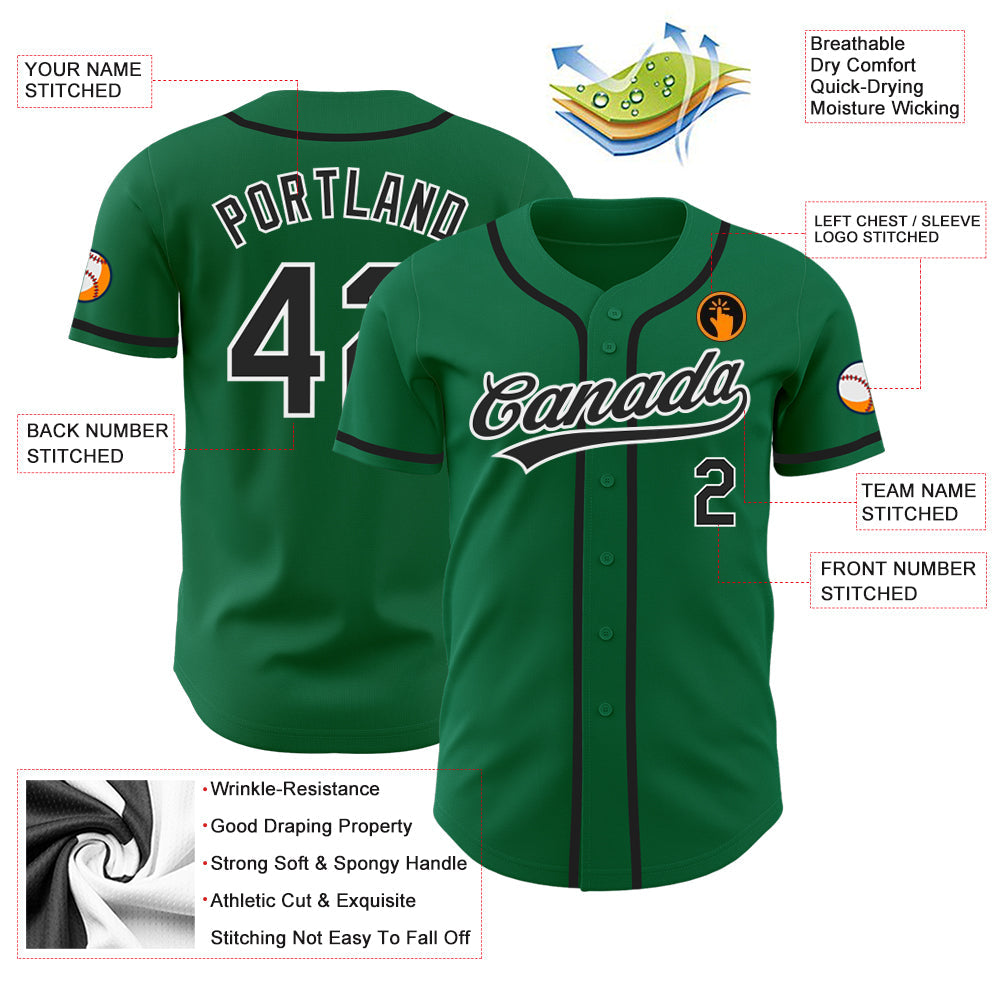 Custom Kelly Green Black-White Authentic Baseball Jersey - Sky-Custom
