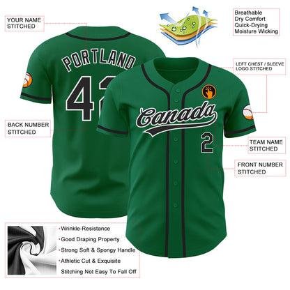 Custom Kelly Green Black-White Authentic Baseball Jersey - Sky-Custom