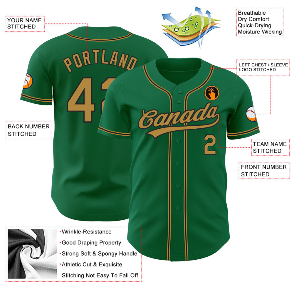 Custom Kelly Green Old Gold-Black Authentic Baseball Jersey - Sky-Custom