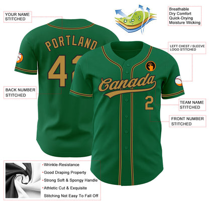 Custom Kelly Green Old Gold-Black Authentic Baseball Jersey - Sky-Custom